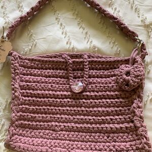 Hand Crafted Pink Shoulder Bag with Cozy Crochet Design